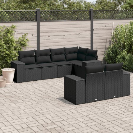 Set de comedor de jardín 7 pzas y cojines ratán sintético negro de , Conjuntos de jardín - Ref: Foro24-3222804, Precio: 558,7...