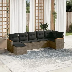 7-piece garden sofa set with gray PE rattan cushions by , Garden sets - Ref: Foro24-3258595, Price: 425,62 €, Discount: %