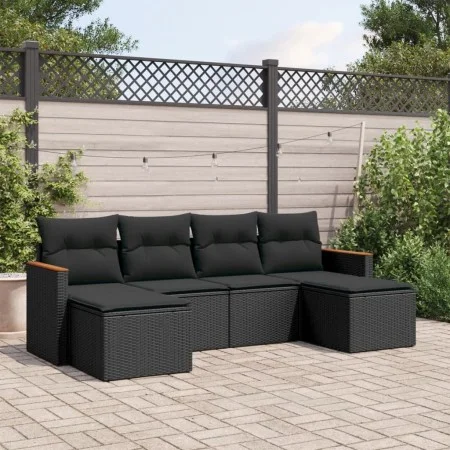 Set de sofás de jardín 6 piezas y cojines ratán sintético negro de , Conjuntos de jardín - Ref: Foro24-3258618, Precio: 389,5...