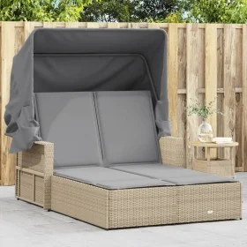 Double sun lounger with hood and beige mix synthetic rattan cushions by , Loungers - Ref: Foro24-365811, Price: 356,83 €, Dis...