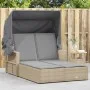 Double sun lounger with hood and beige mix synthetic rattan cushions by , Loungers - Ref: Foro24-365811, Price: 356,83 €, Dis...