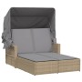 Doppelte Sonnenliege mit Verdeck und beigefarbenen synthetischen Rattan-Kissen von , Liegen - Ref: Foro24-365811, Preis: 333,...