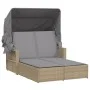 Double sun lounger with hood and beige mix synthetic rattan cushions by , Loungers - Ref: Foro24-365811, Price: 356,83 €, Dis...