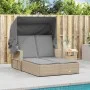 Double sun lounger with hood and beige mix synthetic rattan cushions by , Loungers - Ref: Foro24-365811, Price: 356,83 €, Dis...