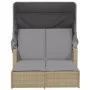 Double sun lounger with hood and beige mix synthetic rattan cushions by , Loungers - Ref: Foro24-365811, Price: 356,83 €, Dis...