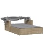 Double sun lounger with hood and beige mix synthetic rattan cushions by , Loungers - Ref: Foro24-365811, Price: 333,86 €, Dis...