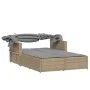 Double sun lounger with hood and beige mix synthetic rattan cushions by , Loungers - Ref: Foro24-365811, Price: 356,83 €, Dis...