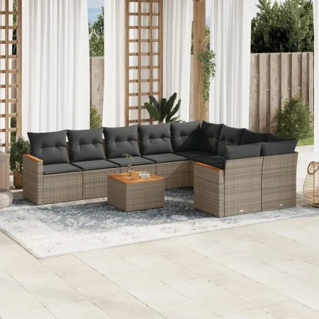 Set de sofás de jardín 10 pzas con cojines ratán sintético gris de , Conjuntos de jardín - Ref: Foro24-3258714, Precio: 589,1...