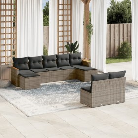 Garden furniture set 9 pieces and gray synthetic rattan cushions by , Garden sets - Ref: Foro24-3258777, Price: 494,82 €, Dis...