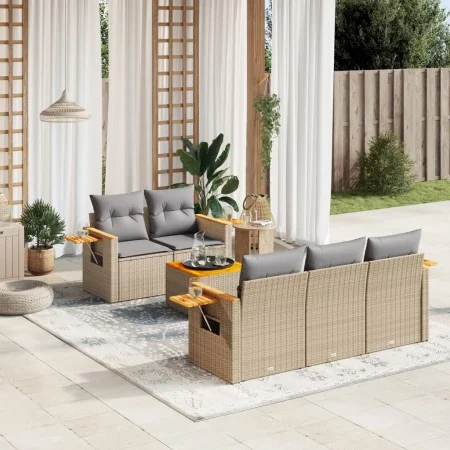 Garden sofa set with 6-piece synthetic rattan beige cushions by , Garden sets - Ref: Foro24-3259028, Price: 430,69 €, Discoun...