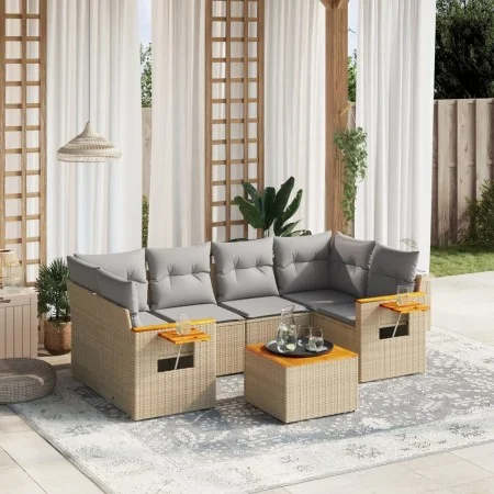 Set of 7-piece garden sofas and beige synthetic rattan cushions by , Garden sets - Ref: Foro24-3259042, Price: 469,01 €, Disc...