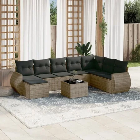 Garden furniture set 9 pieces and gray synthetic rattan cushions by , Modular outdoor sofas - Ref: Foro24-3221769, Price: 547...