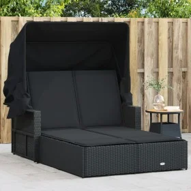Doppel-Sonnenliege mit Verdeck und schwarzen synthetischen Rattankissen von , Liegen - Ref: Foro24-365807, Preis: 360,56 €, R...