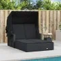 Double sun lounger with hood and black synthetic rattan cushions by , Loungers - Ref: Foro24-365807, Price: 360,08 €, Discoun...