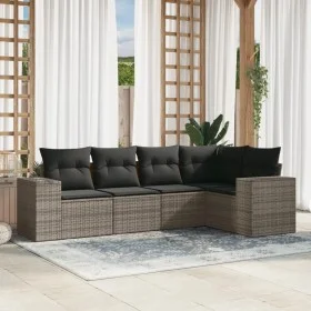 Gartensofa-Set mit 5-teiligen Kissen aus grauem synthetischem Rattan von , Gartensets - Ref: Foro24-3254867, Preis: 346,63 €,...