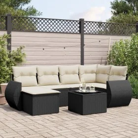 7-piece garden dining set and black synthetic rattan cushions by , Modular outdoor sofas - Ref: Foro24-3221665, Price: 440,83...