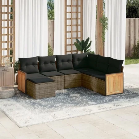7-piece garden sofa set with gray PE rattan cushions by , Garden sets - Ref: Foro24-3260289, Price: 450,62 €, Discount: %