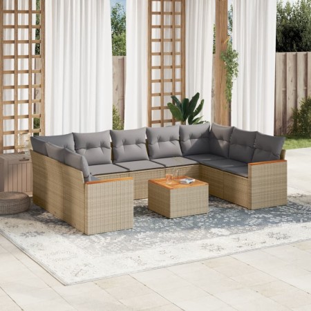 Gartensofa-Set mit beigen Kissen, 10-teilig, synthetisches Rattan von , Gartensets - Ref: Foro24-3258685, Preis: 644,28 €, Ra...