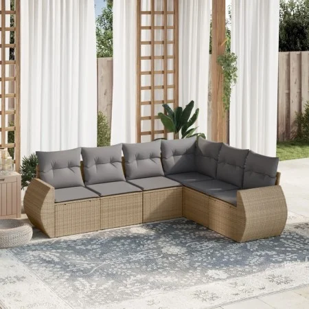 Garden sofa set with cushions 6 pieces beige synthetic rattan by , Garden sets - Ref: Foro24-3253746, Price: 421,24 €, Discou...
