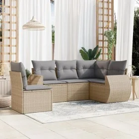 Gartensofa-Set mit Kissen, 5-teilig, beiges synthetisches Rattan von , Gartensets - Ref: Foro24-3253706, Preis: 369,39 €, Rab...