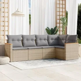 Gartensofa-Set mit Kissen, 5-teilig, beiges synthetisches Rattan von , Gartensets - Ref: Foro24-3258349, Preis: 349,01 €, Rab...