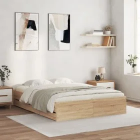 Bett aus Sonoma-Eichenholzwerkstoff mit Schubladen, 150 x 200 cm von , Betten und Lattenroste - Ref: Foro24-3207268, Preis: 1...