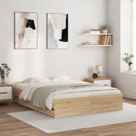 Sonoma oak engineered wood bed with drawers 150x200 cm by , Beds and slatted bases - Ref: Foro24-3207268, Price: 197,71 €, Di...