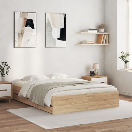 Cama con cajones madera ingeniería roble Sonoma 150x200 cm de , Camas y somieres - Ref: Foro24-3207268, Precio: 197,71 €, Des...