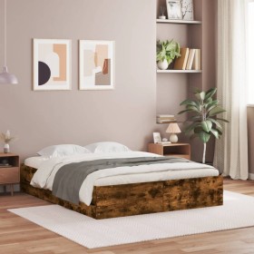 Smoked oak engineered wood bed with drawers 140x200 cm by , Beds and slatted bases - Ref: Foro24-3207277, Price: 161,85 €, Di...