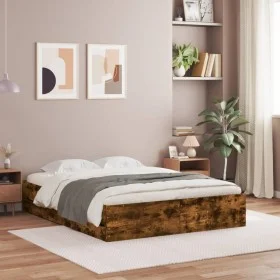 Smoked oak engineered wood bed with drawers 140x200 cm by , Beds and slatted bases - Ref: Foro24-3207277, Price: 159,74 €, Di...
