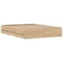 Sonoma oak engineered wood bed with drawers 140x200 cm by , Beds and slatted bases - Ref: Foro24-3207275, Price: 197,74 €, Di...