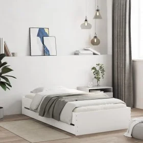 White engineered wood bed with drawers 90x200 cm by , Beds and slatted bases - Ref: Foro24-3207294, Price: 132,94 €, Discount: %