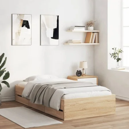 Cama con cajones madera ingeniería roble Sonoma 90x200 cm de , Camas y somieres - Ref: Foro24-3207296, Precio: 128,55 €, Desc...
