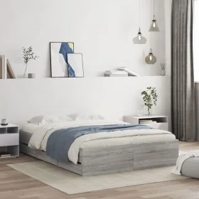 Sonoma gray engineered wood bed with drawers 135x190 cm by , Beds and slatted bases - Ref: Foro24-3207313, Price: 198,54 €, D...