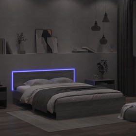 Sonoma gray headboard bed frame and LED lights 160x200 cm by , Beds and slatted bases - Ref: Foro24-3207600, Price: 202,36 €,...