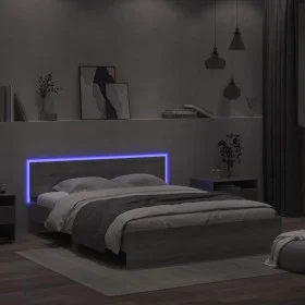 Sonoma gray headboard bed frame and LED lights 160x200 cm by , Beds and slatted bases - Ref: Foro24-3207600, Price: 197,64 €,...