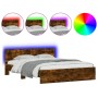 Smoked oak bed frame with headboard and LED lights 160x200cm by , Beds and slatted bases - Ref: Foro24-3207599, Price: 186,44...