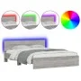 Sonoma gray headboard bed frame and LED lights 160x200 cm by , Beds and slatted bases - Ref: Foro24-3207600, Price: 199,02 €,...