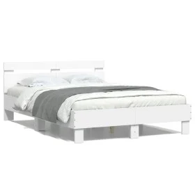 Bed frame with headboard and white LED lights 135x190 cm by , Beds and slatted bases - Ref: Foro24-3207567, Price: 152,85 €, ...