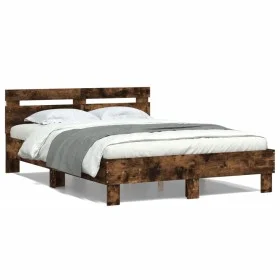 Smoked oak bed frame with headboard and LED lights 120x190cm by , Beds and slatted bases - Ref: Foro24-3207578, Price: 141,47...