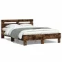 Smoked oak bed frame with headboard and LED lights 135x190cm by , Beds and slatted bases - Ref: Foro24-3207571, Price: 150,90...