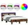 Smoked oak bed frame with headboard and LED lights 135x190cm by , Beds and slatted bases - Ref: Foro24-3207571, Price: 150,90...