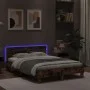 Smoked oak bed frame with headboard and LED lights 135x190cm by , Beds and slatted bases - Ref: Foro24-3207571, Price: 150,90...