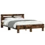 Smoked oak bed frame with headboard and LED lights 135x190cm by , Beds and slatted bases - Ref: Foro24-3207571, Price: 150,90...