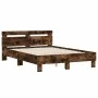 Smoked oak bed frame with headboard and LED lights 135x190cm by , Beds and slatted bases - Ref: Foro24-3207571, Price: 150,90...