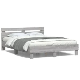 Sonoma gray bed frame with headboard and LED lights 140x190 cm by , Beds and slatted bases - Ref: Foro24-3207565, Price: 175,...