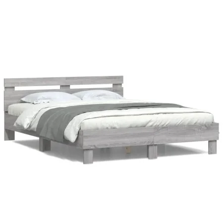 Sonoma gray bed frame with headboard and LED lights 140x190 cm by , Beds and slatted bases - Ref: Foro24-3207565, Price: 175,...