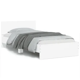 Bed frame with headboard and white LED lights 100x200 cm by , Beds and slatted bases - Ref: Foro24-838799, Price: 124,81 €, D...