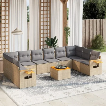 Set de sofás de jardín 11pzas con cojines ratán sintético beige by , Garden sets - Ref: Foro24-3259574, Price: 675,03 €, Disc...