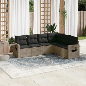 Set de muebles de jardín 6 pzas y cojines ratán sintético gris